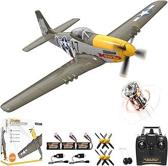 Volantexrc Brushless RC Planes for Adults,4-CH P-51D Mustang Remote Control Airplane,3 Flight Modes with Aerobatic,Wingspan 500mm,EPP Foam Material,3 Batteries,Suit to Intermediate or Expert Pilot