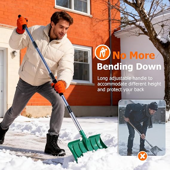 64 Long Handle Snow Shovel, Heavy Duty Metal Snow Shoveling Tool with 16 Wide Blade, 32mm Wide Ergonomic Handle & Anti-Freeze Foam for Snow Removal from Driveway & Car, Mulch, Soil, Grain and Seed