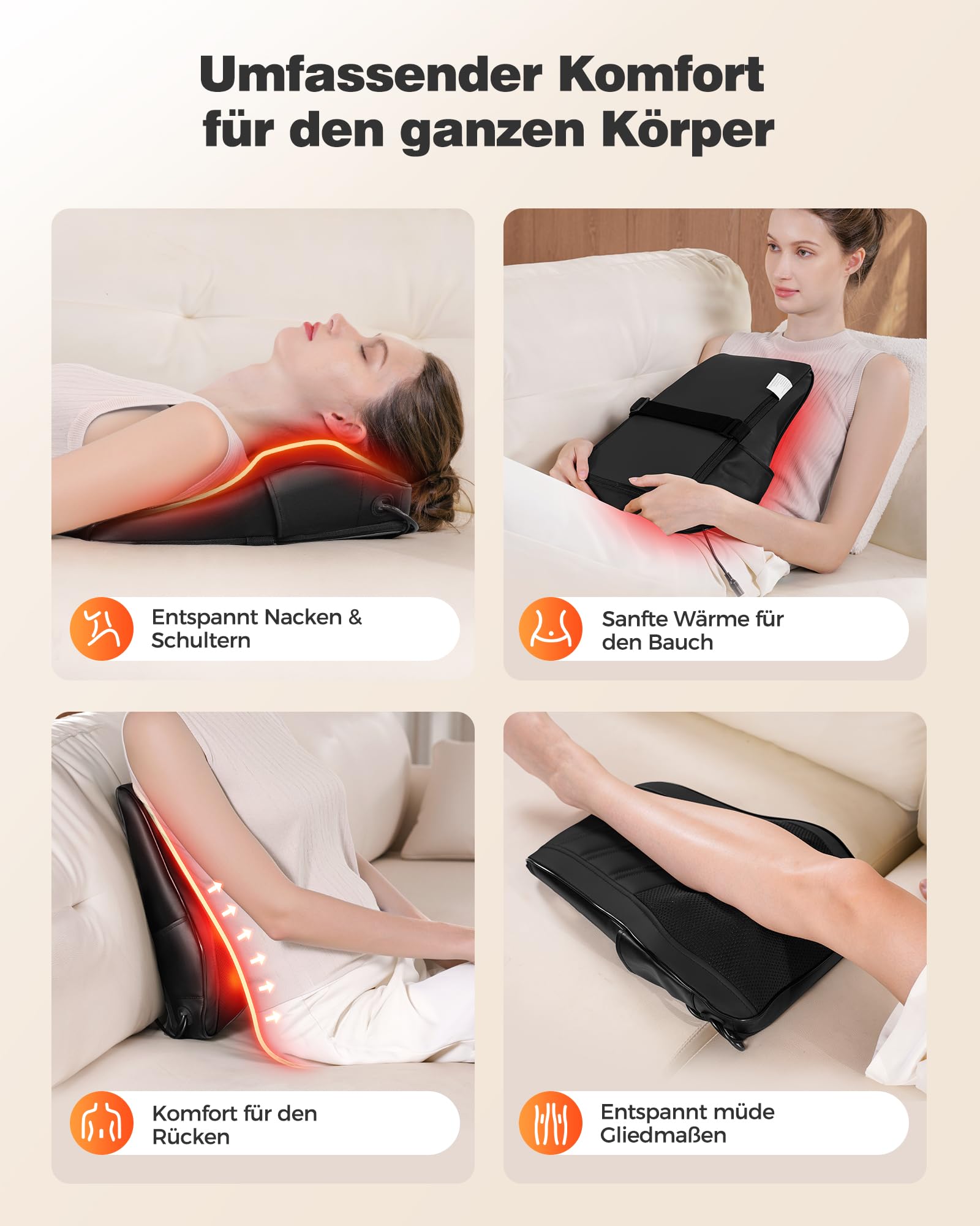 Boriwat Nackenmassagegerät mit Wärme, Shiatsu Massagegerät 3D Knet Rückenmassagegerät, Massagekissen für Nacken, Schulter Rückenschmerzen, Geschenke für Frauen Männer Papa Mama