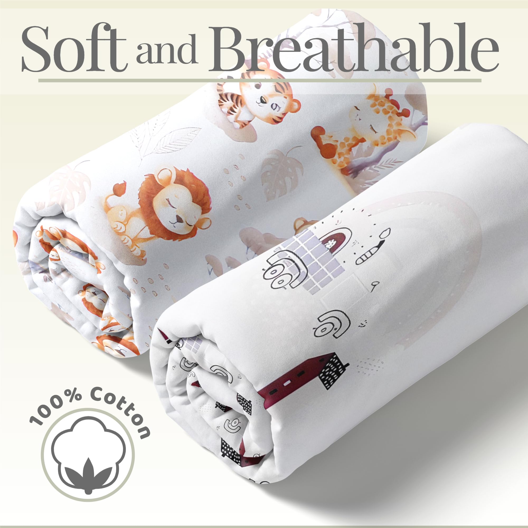 Moses Basket Fitted Sheets, 100% Pure Cotton, Soft & Breathable Baby Bedding Set - Image 4