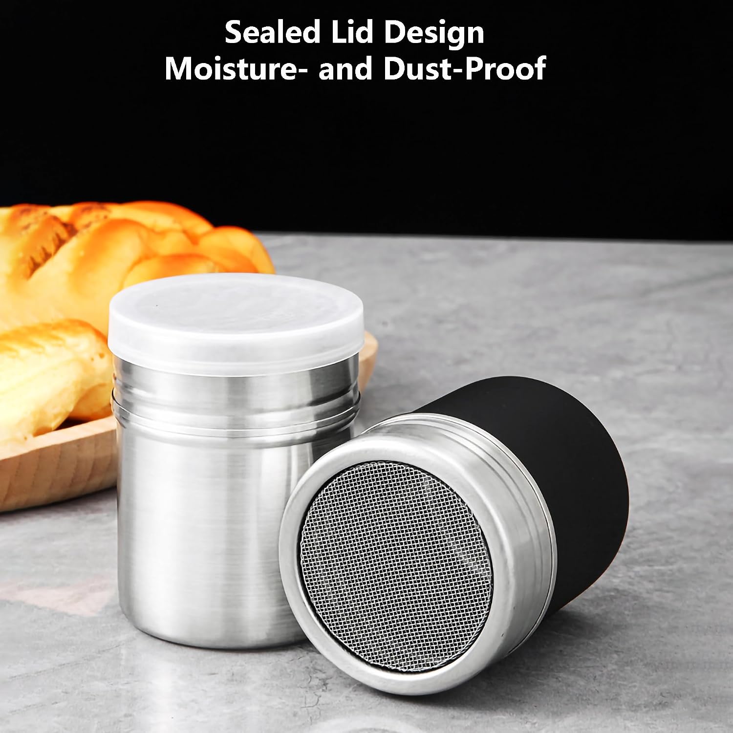 Powder Sugar Shaker Duster with Lid, 304 Stainless Steel Fine Mesh, for Cocoa, Coffee, Flour, Matcha and Seasonings