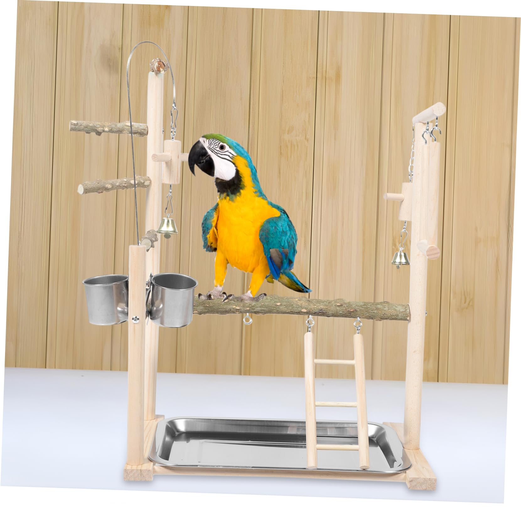 HEMOTON Parco Giochi per Uccelli Supporto per Pappagalli Ciotola per Alimentazione Piattaforma in Legno per Trespolo Supporto per Gabbia Accessorio per Pappagalli