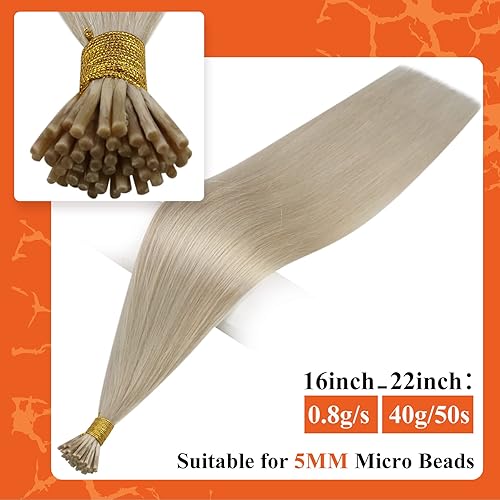 Miniatura 2 de Full Shine - Extensiones de cabello humano con punta en I, de 16 pulgadas, con queratina, de color rubio platino 60 y preunidas, 0.03 onzas por