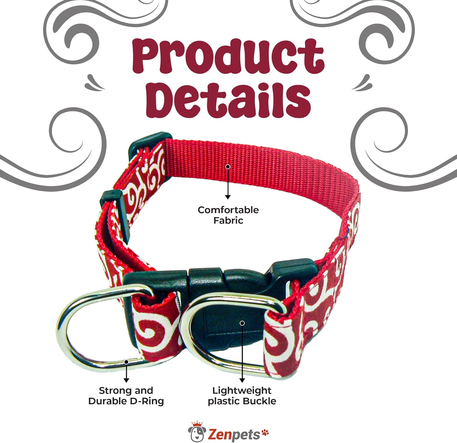 Zenpets Japanese Karakusa Pattern Dog Collar Traditional Design, Adjustable, Lightweight, and Durable Pet Accessory (Navy Blue, Large, Double)