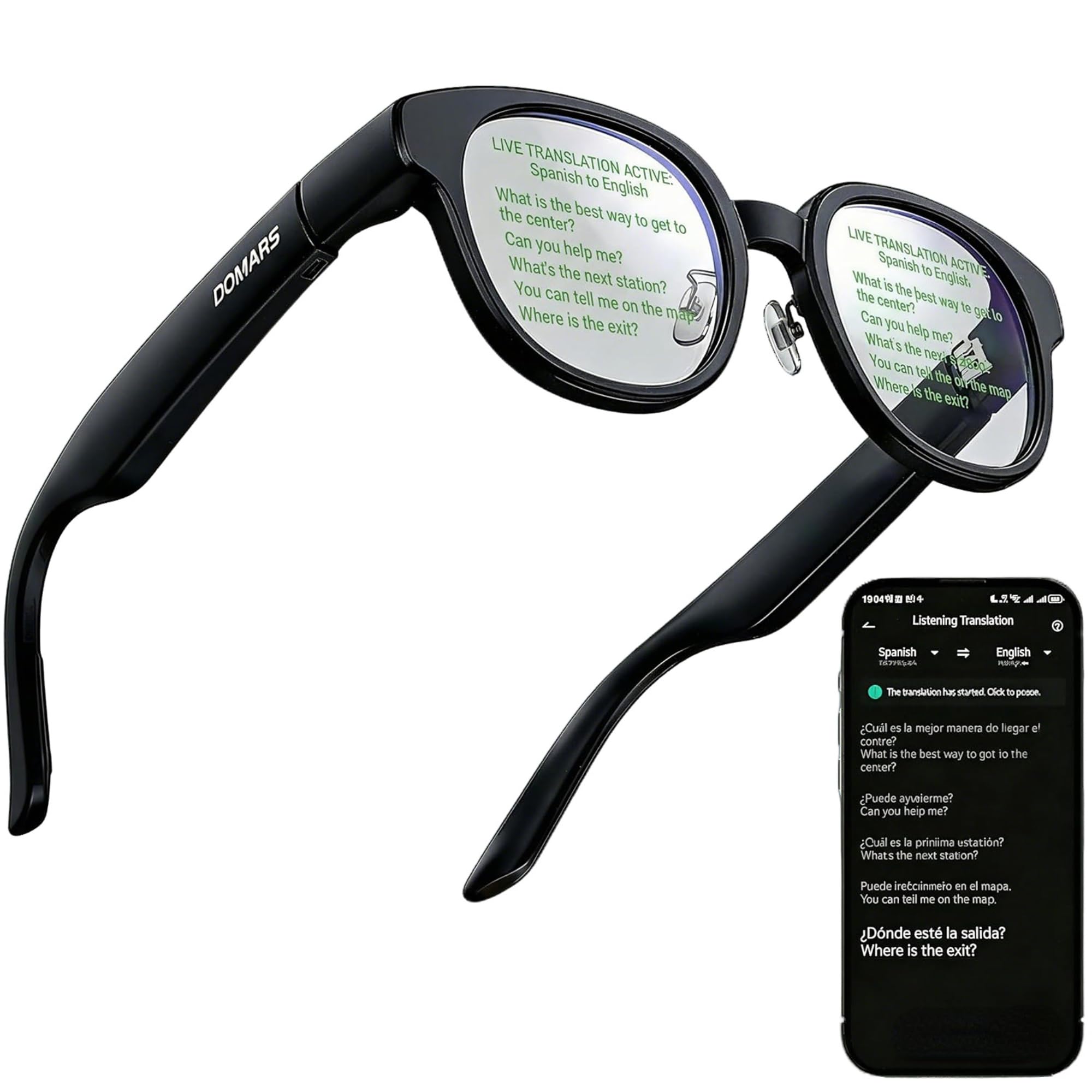 Photo 1 of Domars Smart Glasses with AR Display, Invisible Teleprompter Glasses for Speech, AI Real-Time Translation Glasses in 15 Languages, Bluetooth AI Smartglasses for Travel Business Meetings Men Women