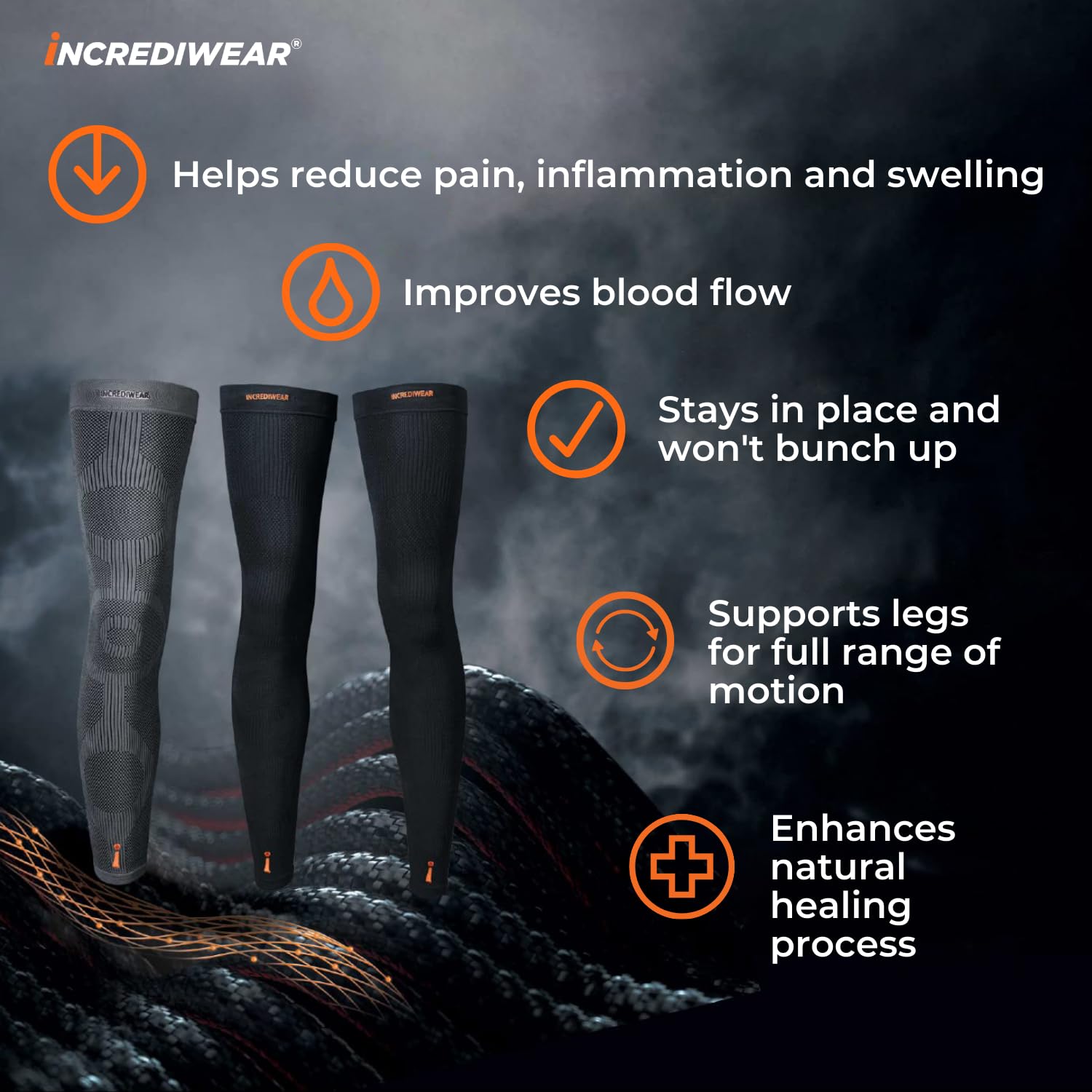 Incrediwear Leg Sleeve – Full Length Long Leg Sleeve for Leg Pain Relief & Muscle Recovery, Helps Reduce Swelling & Inflammation, Promotes Circulation, Leg Sleeves for Men & Women (Charcoal, Large) - Image 3