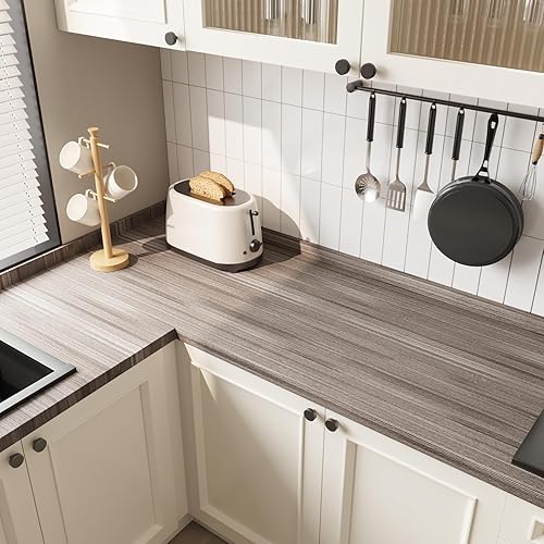 Miniatura 2 de CRE8TIVE Papel de contacto de grano de madera gris claro de 12 x 354 pulgadas de grosor para encimeras de despegar y pegar, papel de contacto de