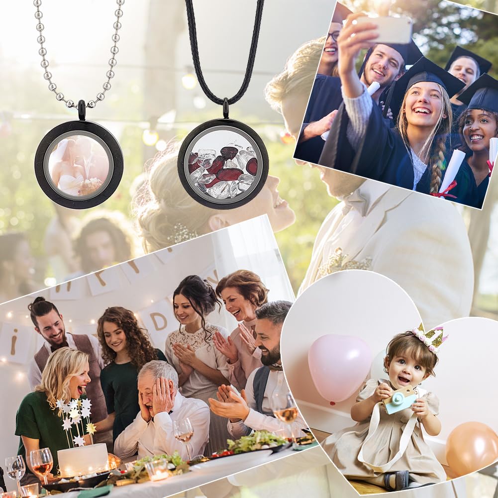 UNICRAFTALE Set di 2 ciondoli con strass per foto, in acciaio inox, con medaglione di memoria, piatti, rotondi, fai da te, kit per la creazione di collane e gioielli, Metallo