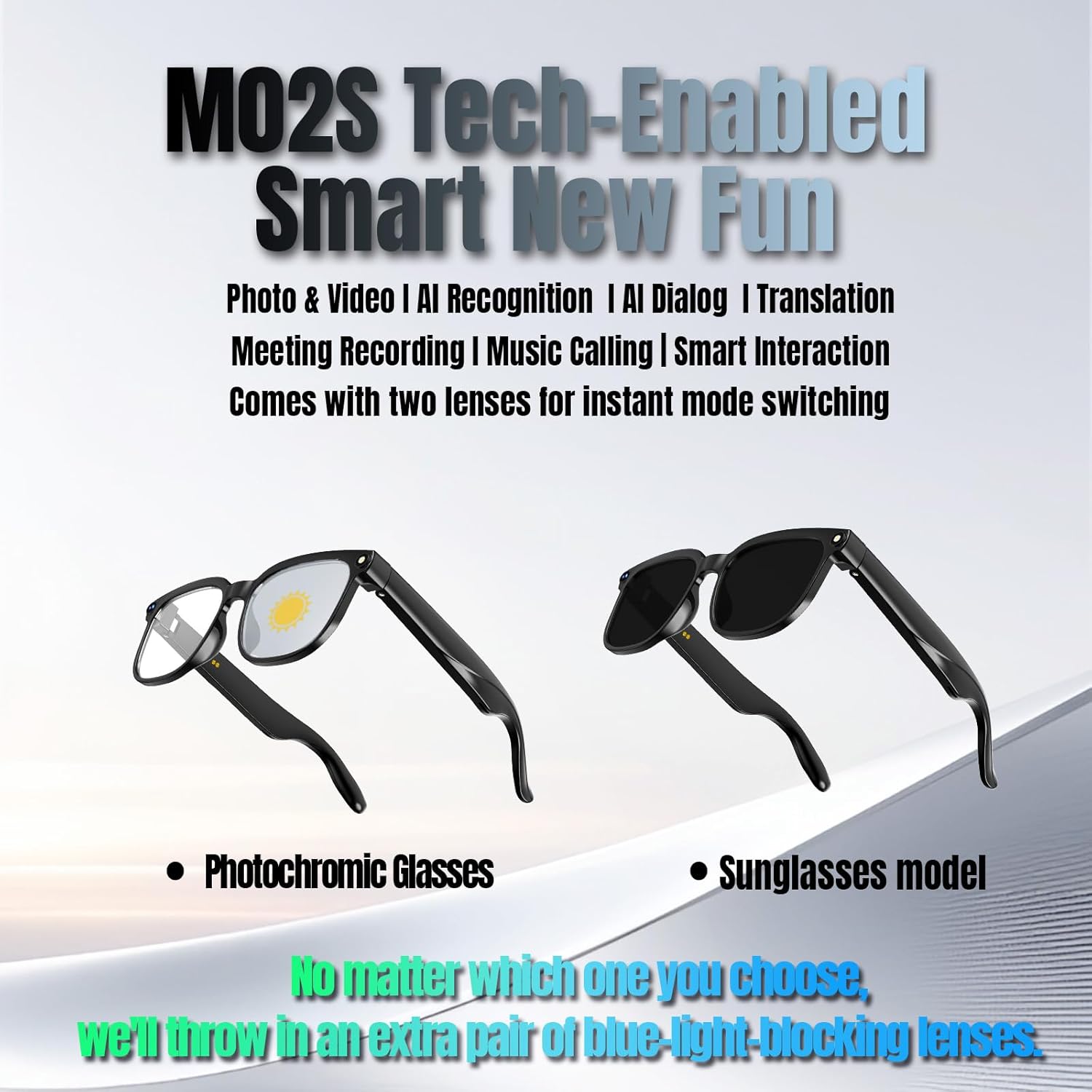 AI Smart Glasses with Camera, 4K Photos & 1080P Video,Anti-Shake, Real-Time Translation, Bluetooth 5.4, Assistant Conversation, Suitable for Vlogging,Travel, Business (Photochromic)