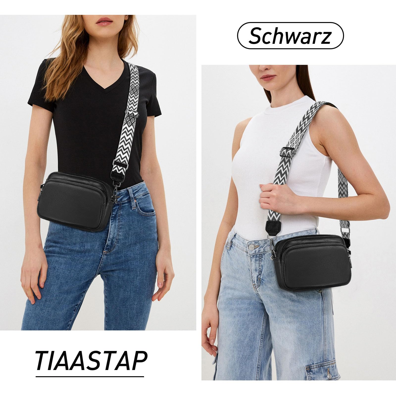 TIAASTAP Damen Umhängetasche Klein Leder Handtasche Crossbody Bag Crossbag Schultertasche Damen Tasche Moderne Taschen mit breitem Schultergurt und 3 Fächern