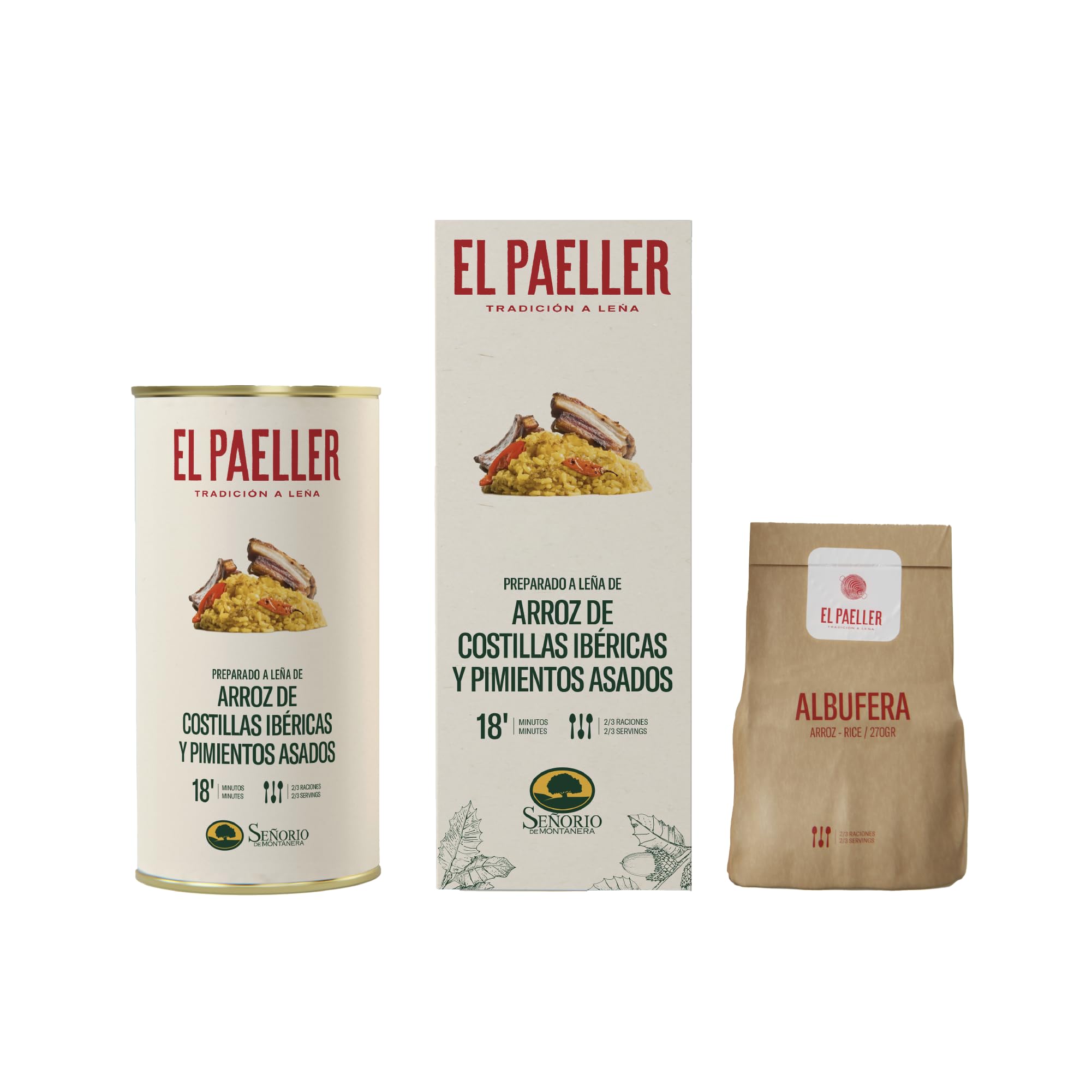 EL PAELLER - Preparado Arroz de Costillas Ibericas y Pimientos Asados - Cocinado Artesanalmente a Leña - Ingredientes 100% Naturales - Para 2/3 Personas - Fácil de Preparar en Tan Solo 18 Minutos
