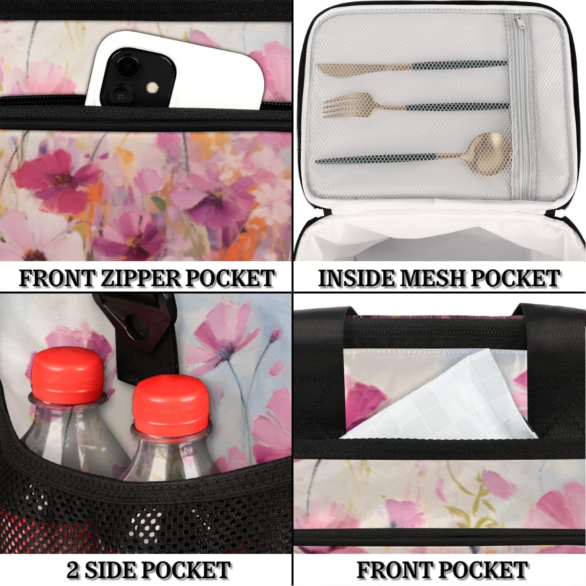 Botanical Floral Insulated Picnic Backpack Lunch Box for Women Men Picnic Basket Tote Lunch Bag Picnic Bag Portable Lunch Bags for Picnic, Beach, Work, Trip,Office, Camp Flowers