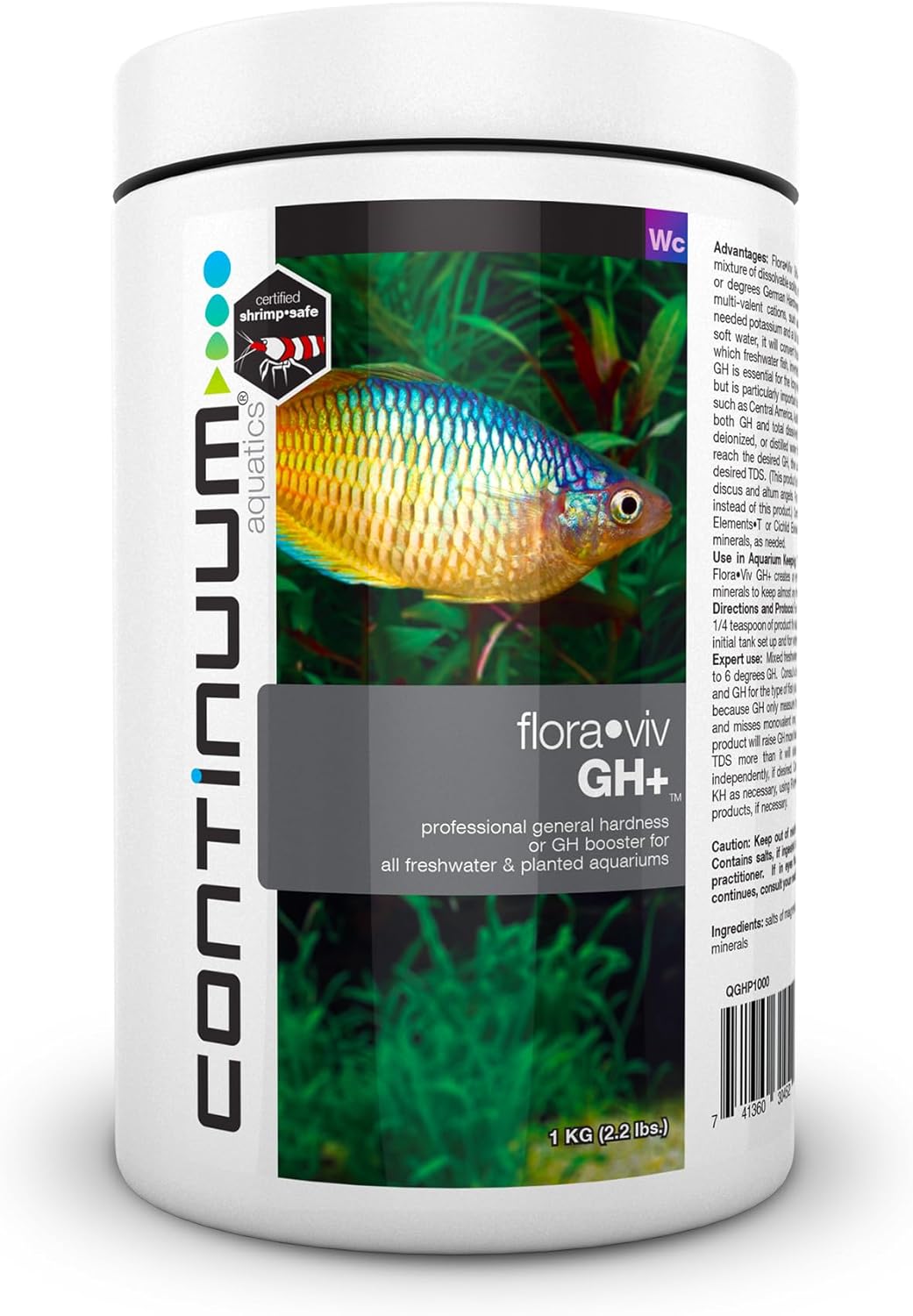 Continuum Aquatics Flora Viv GH+ - General Hardness (GH) Booster for Freshwater and Planted Aquariums, 1000-g (QGHP1000)