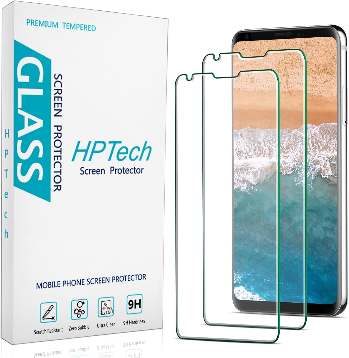 HPTech2-Pack Screen Protector for LG V30/V30 Plus, V35 ThinQ - Tempered Glass, Anti Scratch, Bubble Free, Case Friendly