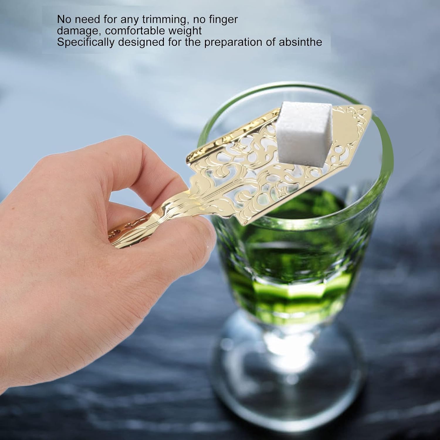Absinthe Spoon, Stainless Steel Absinthe Fountain Spoon Dripper,Vintage Hollow Design Wormwood Cocktail BarsGlass Cup Drinking Filter Spoon,Perfect for Absinthe Lover(Gold)