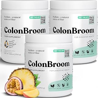 ColonBroom Psyllium Husk Powder with Stevia (Tropical Fruits) - Colon Cleanse for Bloating Relief & Gut Health - Colon Broom Fiber Powder Drink - Vegan Fiber Powder Stevia Supplement, 150 Servings