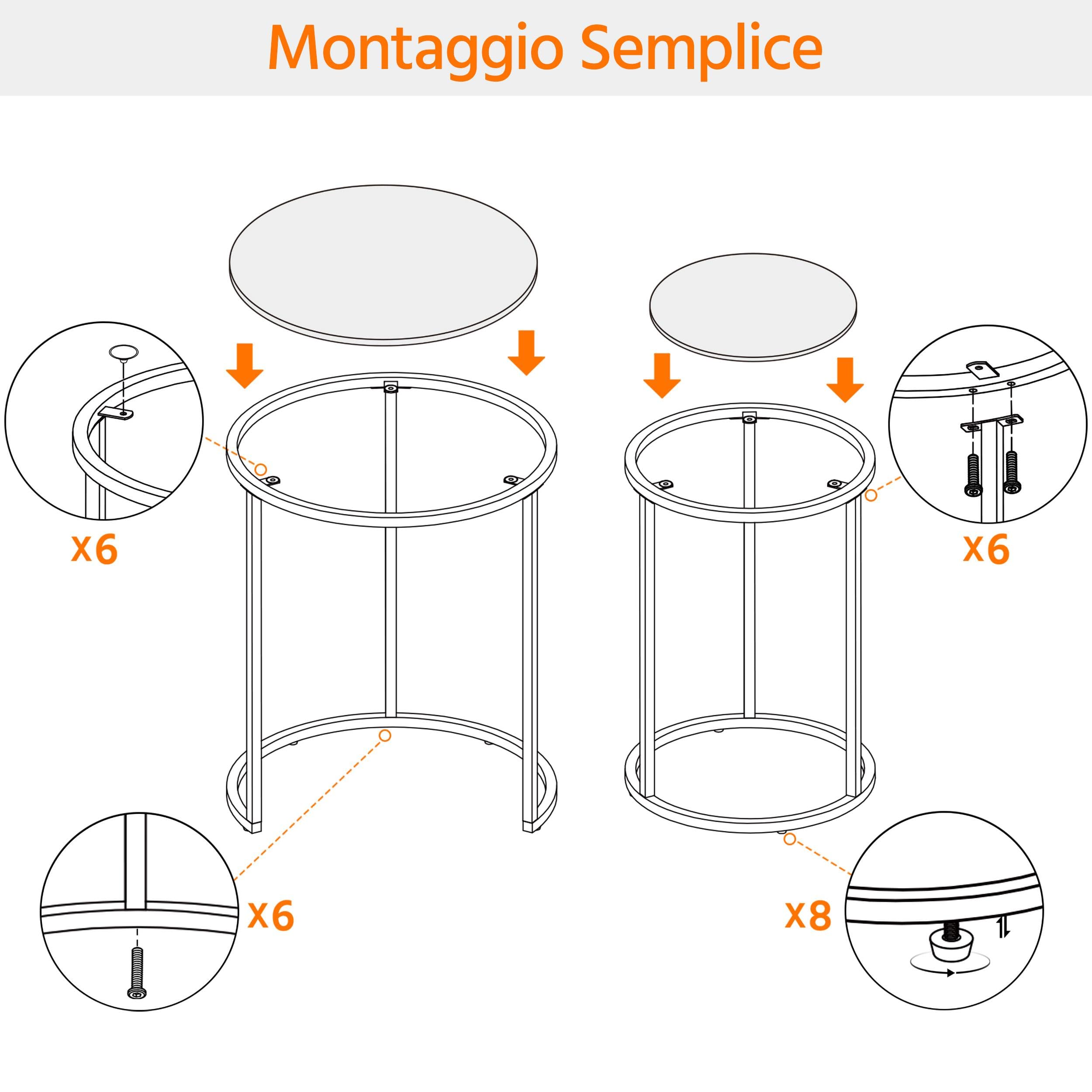 Set di 2 Tavolini da caffè Tavolino da Salotto Rotondi con Struttura in Metallo e Piano in Vetro Tavolino Salotto Moderno Soggiorno Ufficio Oro