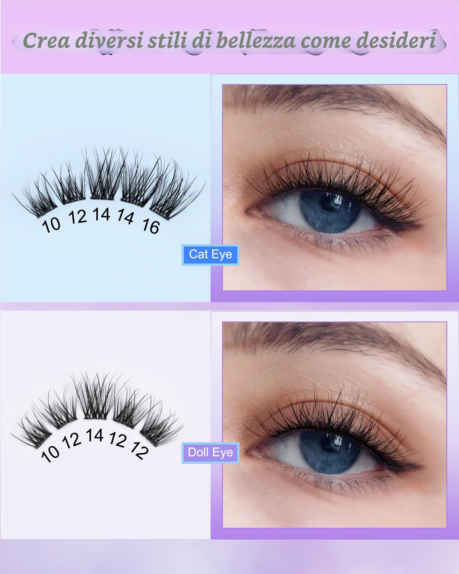 LZM Ciglia Finte Ciuffetti Autoadesive C Curl Pre-Incollate Ciuffetti Ciglia Finte Non Richiede Colla Kit Lash Extension Con Pinzette Pre Glued Cluster Lashes (ZH16)