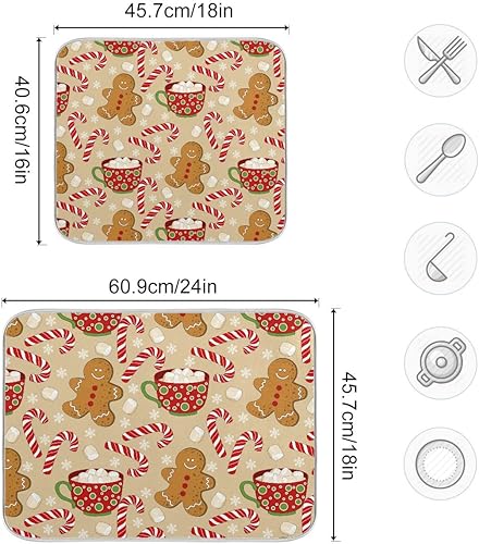 Miniatura 3 de Tapete de secado de platos de bastón de caramelo de Navidad para cocina invierno nieve copo de nieve muñeco de nieve microfibra absorbente