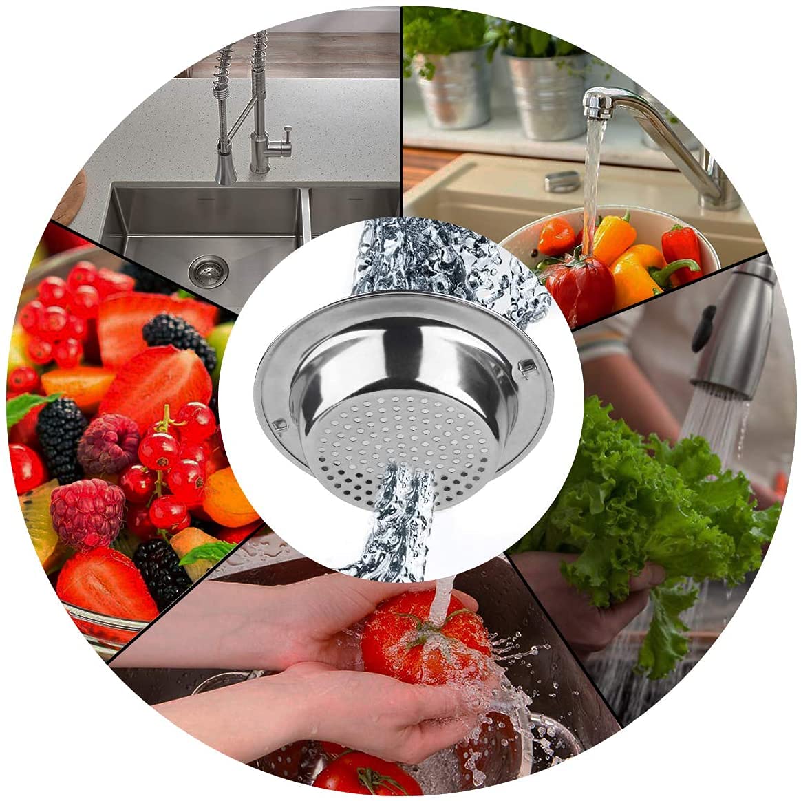 SYGA Stainless Steel Sink Strainer Basket with Handle 11cm/4.33inch Large Wide Rim Anti Clogging Mesh Drain Filter Vegetable Hair Catcher Drain Cover for Most Bathroom Kitchen Home Sinks Drain-Silver — Amazon image 7