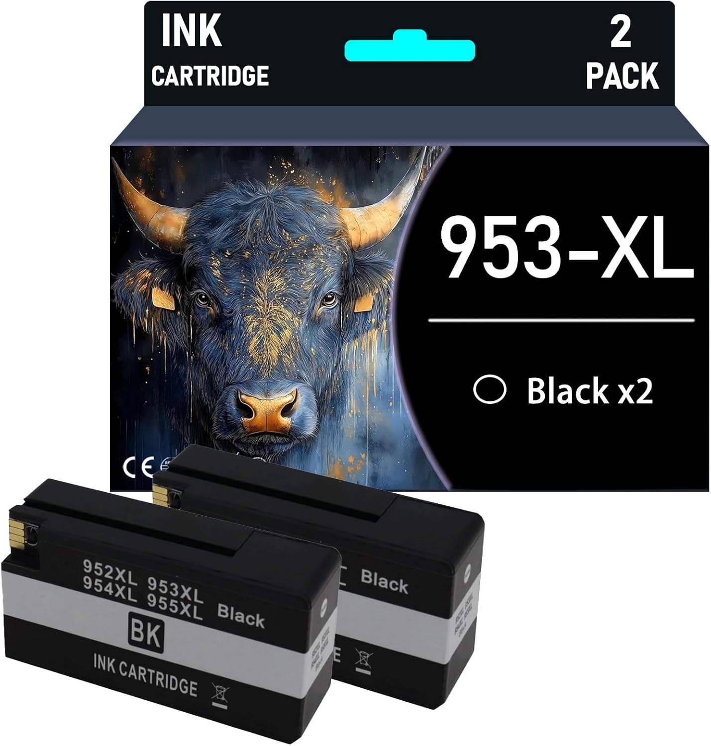 953XL High Yield Ink Cartridge Replacement for HP 953XL Ink Cartridge for HP OfficeJet Pro 7720 7740 8210 8216 8702 8710 8715 8720 8725 8730 8740 Printers,Black x2