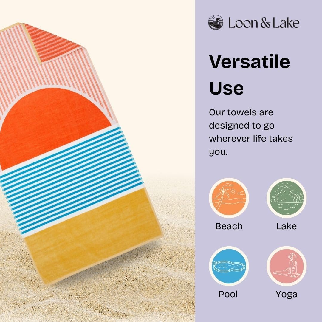 Loon & Lake Luxury Beach Towels Set of 2 - Beach Sunset | 2 Pack 30" x 60" | Crafted from 100% Combed Cotton | Ultra Plush & Super Soft | Rays Collection - Image 4