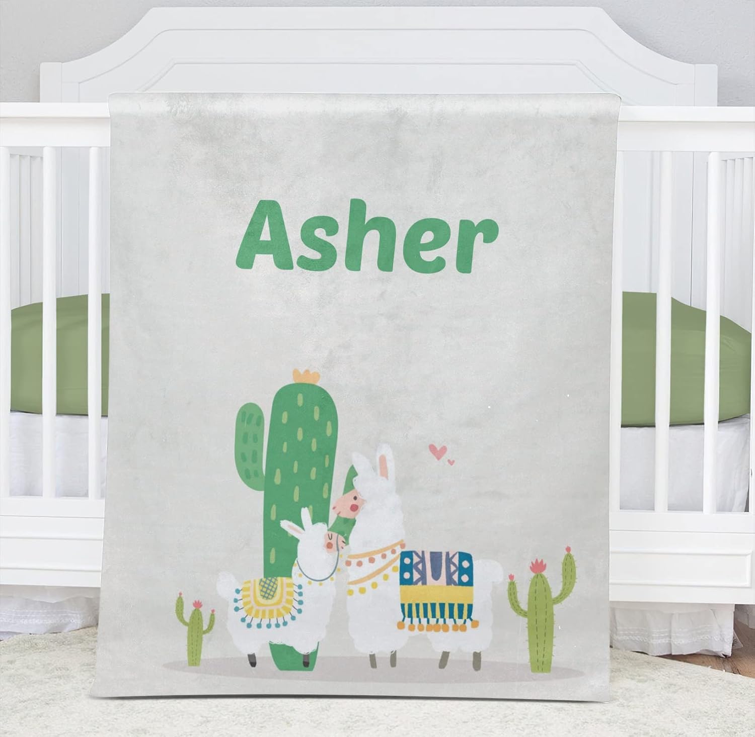 Catus Alpaca Personalized Receiving Sherpa Fleece Baby Blankets for Girls Boys Kids, Swaddle Blankets Gift for Newborn Crib Infants 30x40 Inches