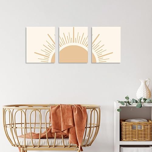 Miniatura 6 de HPNIUB Decoración bohemia para pared, diseño de línea natural Yello Sun Rising on the Horizon, juego de 3 piezas (8 x 10 pulgadas, enmarcado),