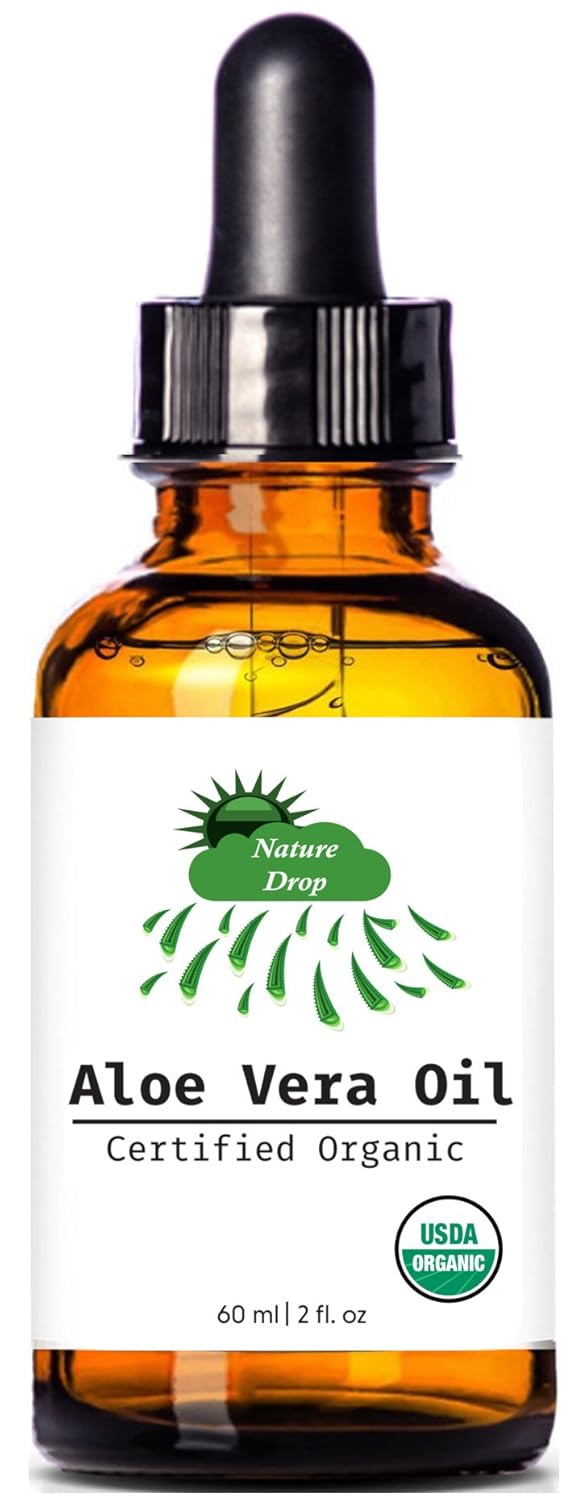 Nature Drop's USDA Organic Aloe Vera Oil - 2 oz - 100% pure, Vitamin C, E, B, allantoin, minerals, proteins, polysaccharides, enzymes : Health & Household