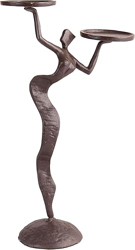 Danya B. Decoración de estante de metal abstracto, figura decorativa de hierro fundido para velas de dos bolas o pilar, portavelas doble de Fancy