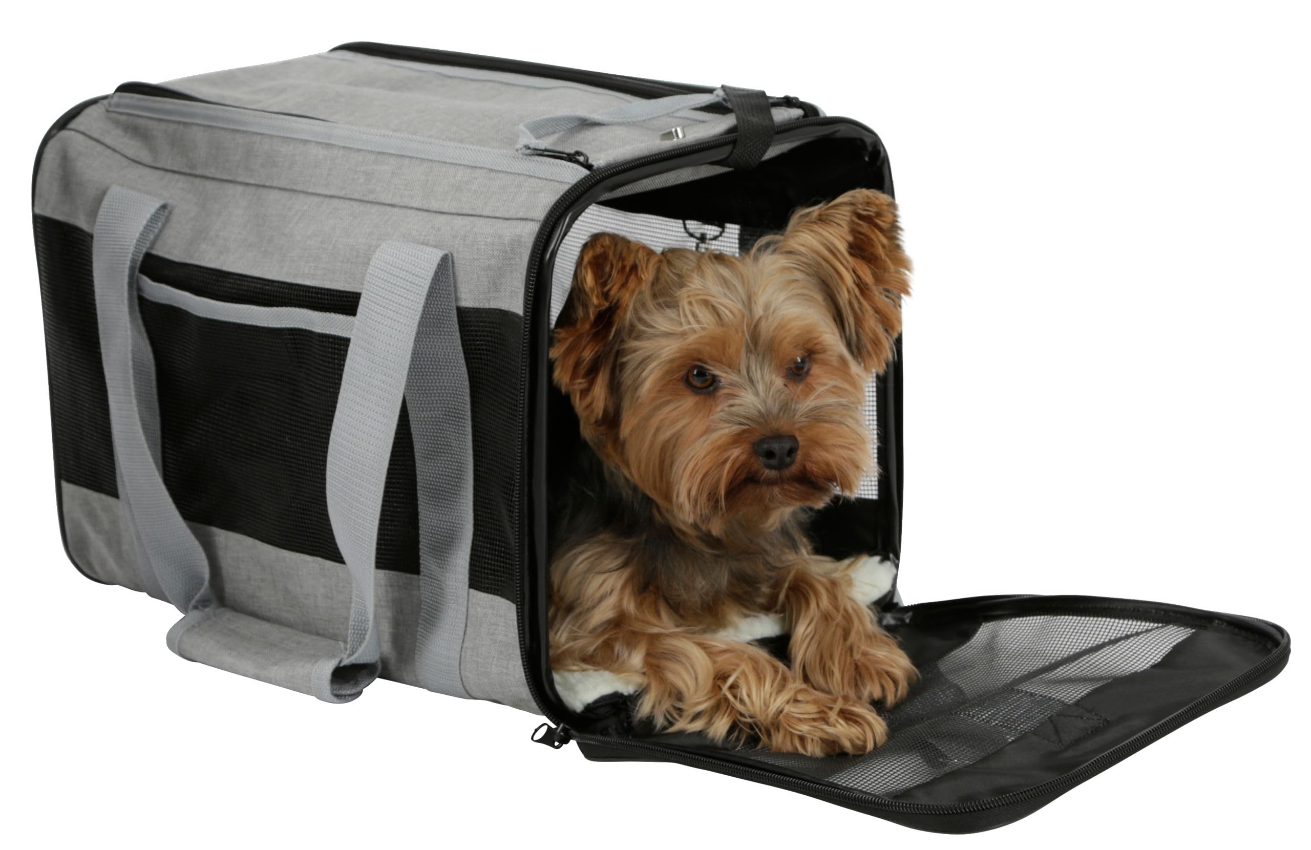 Kerbl Pet Bolsa de Transporte Casual, Bolsa para Perros, Gris, 41x28x29 cm, poliéster, para Perros pequeños, Funda Lavable, Insertos de Malla antiarañazos | Gris, 41 × 28 × 29 cm, poliéster, con funda lavable e inserciones de malla resistente a los arañaz