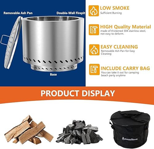 Miniatura 17 de Hoguera de mesa de 9.7 x 7.1 pulgadas, estufa de campamento de bajo humo para fogatas de combustión segura al aire libre, pellets de combustible
