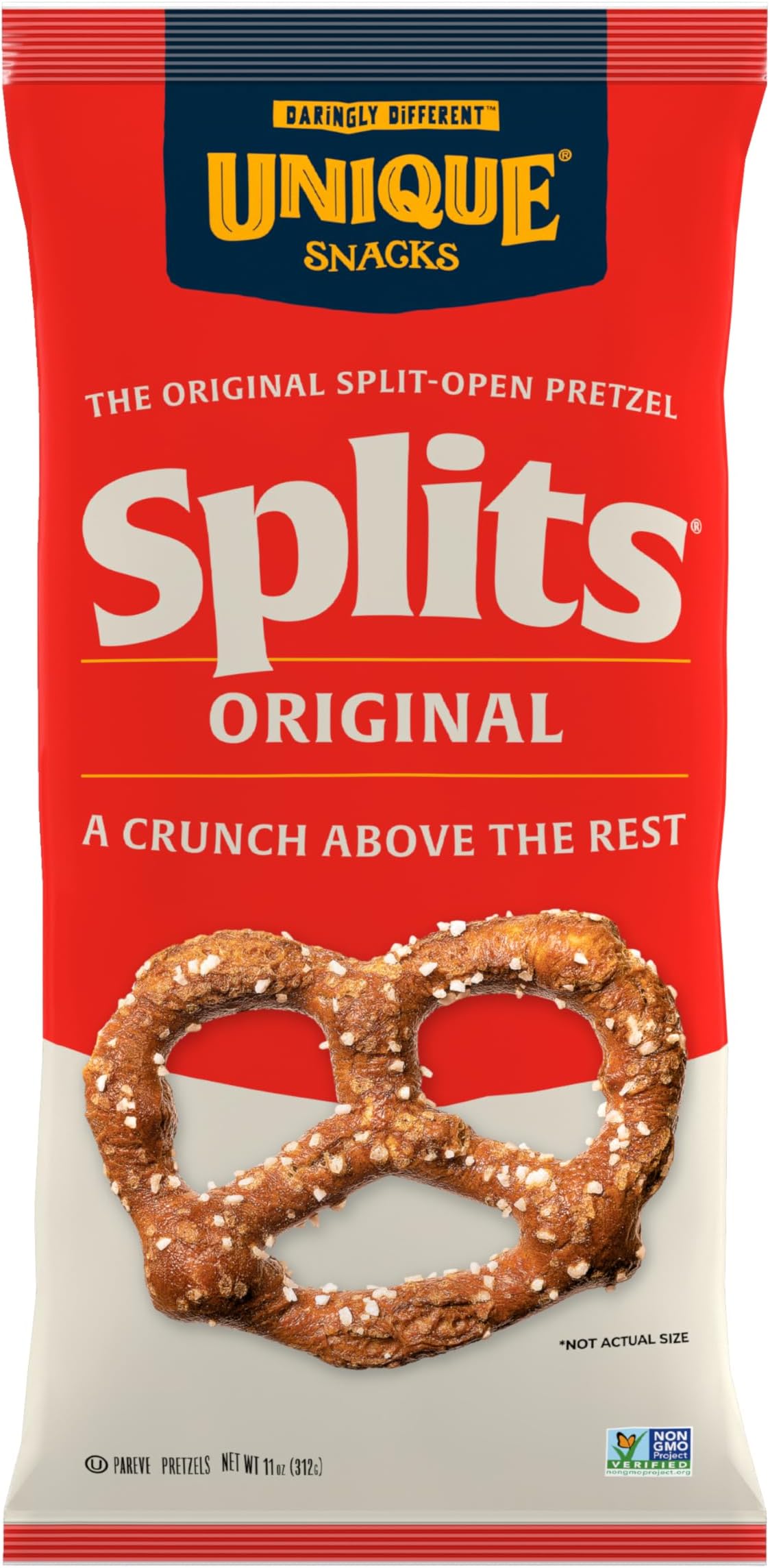 Unique Snacks Original Splits Pretzels, Delicious Homestyle Baked Snack Bag, OU Kosher, and Non-GMO Food, No Artificial Flavor, 11 Oz. Bag, Pack of 3