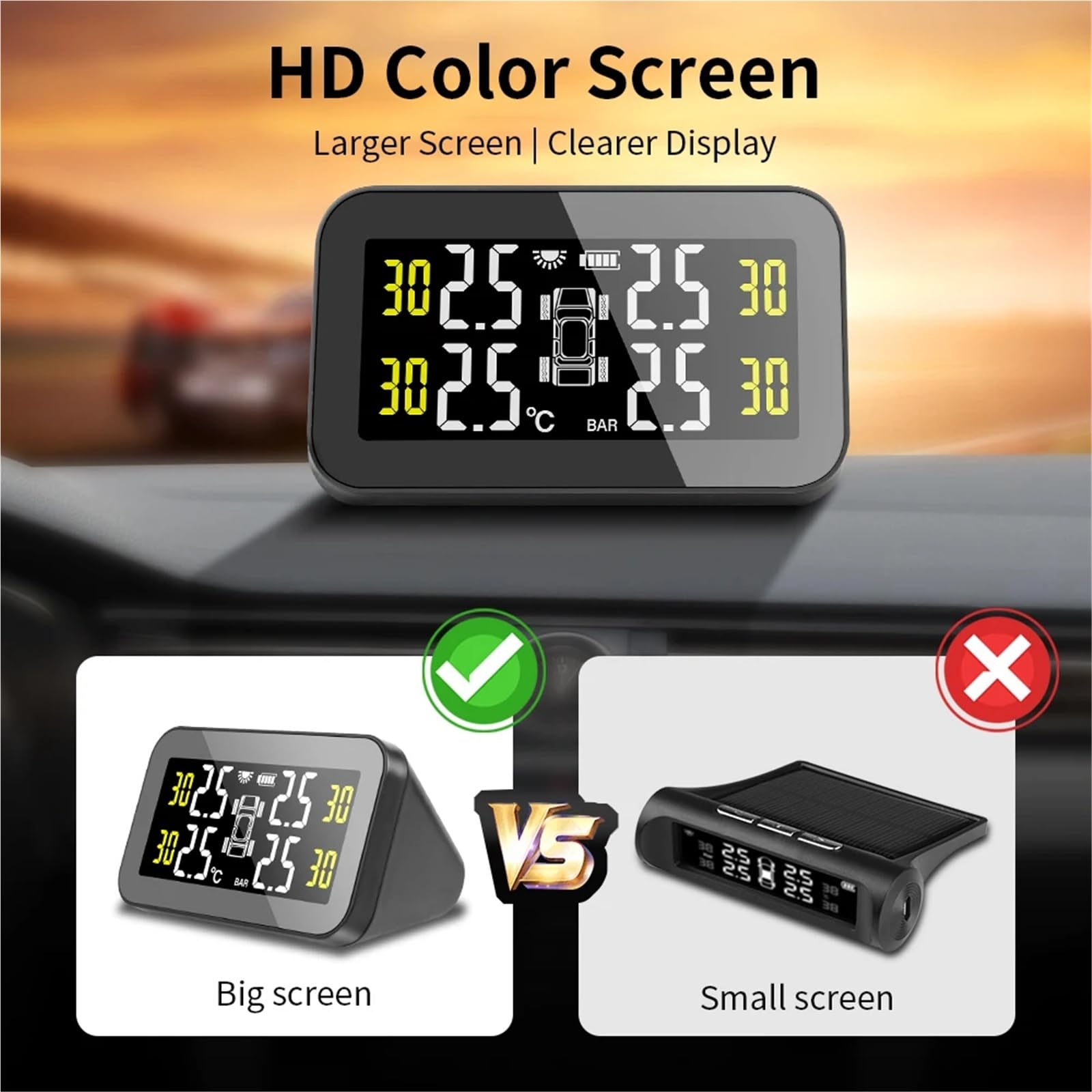 New Tire Monitoring System Temperature Warning Fuel Save Solar TPMS Car Tyre Monitor Air Gauge(Built-in sensor)