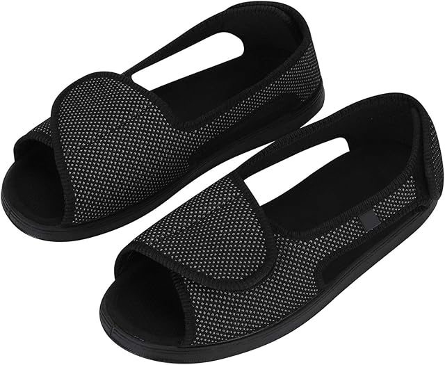 Womens Open Toe Diabetic Sandals Adjustable Closure Swollen Slippers Extra Wide Orthopedic Footwear Anti-Skid Elderly Walking Shoes Breathable House Shoes for Swollen Arthritic Feet Hallux Valgus