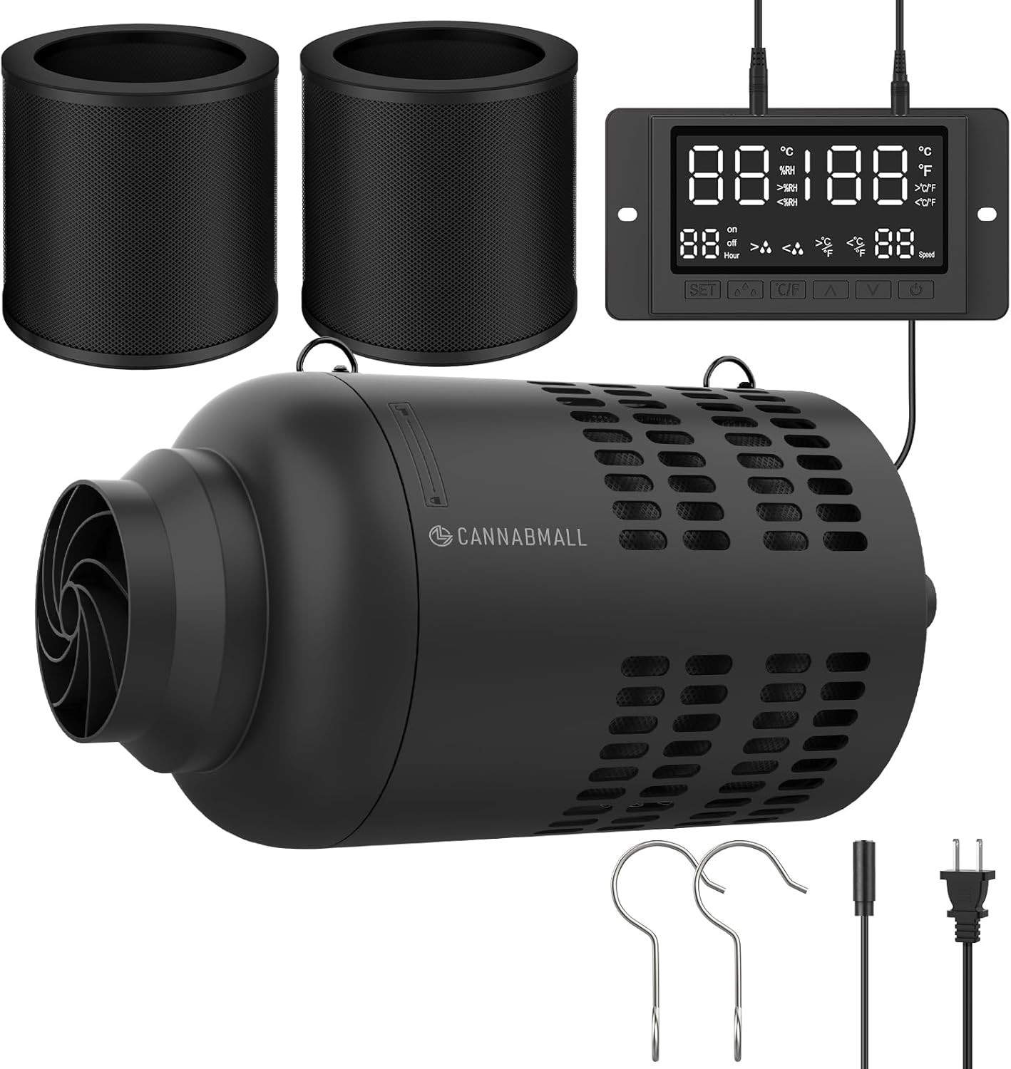 4 Inch Inline Duct Fan with EC Motor and Built-in Carbon Filter, Duct Fan Kit with Temperature Humidity Controller, Grow Tent Kits Ventilation System with Carbon Filter Combo