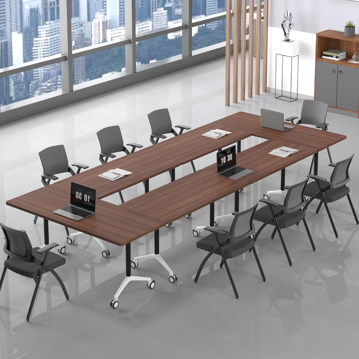 8 Pack Modular Folding Conference Table with Wheels, 71"Large Flip-Top Mobile Training Table Meeting Desk for Classroom & Seminar Rooms,Rolling Conference Room Tables for Office & Boardroom Use