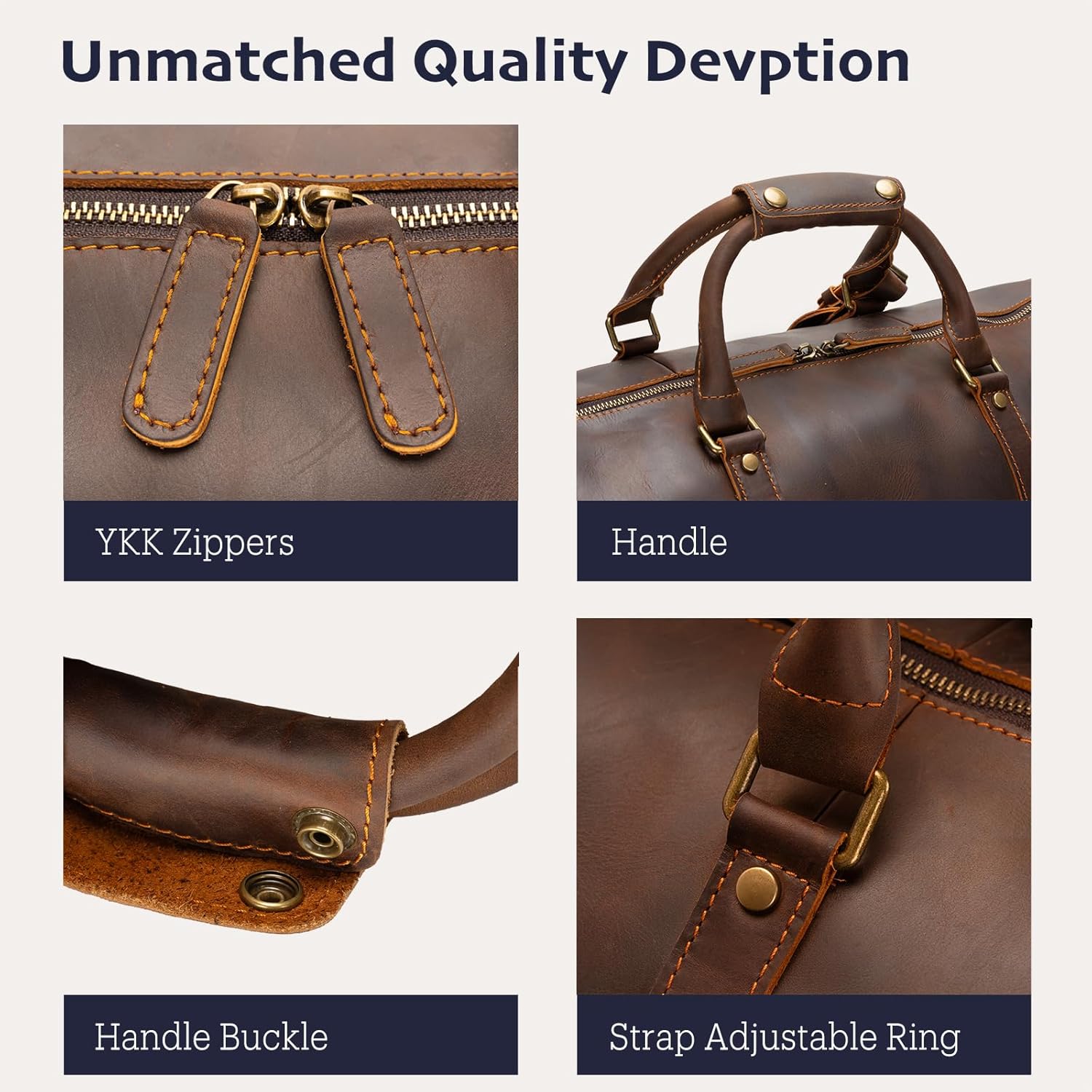 Leather Duffle Bags for Men with Shoe Compartment – 23.6" x 12.6" x 11" Travel Bag, Gym Bag, Also Suitable for Crossbody or Shoulder Carry, Brown Large Size - Image 3