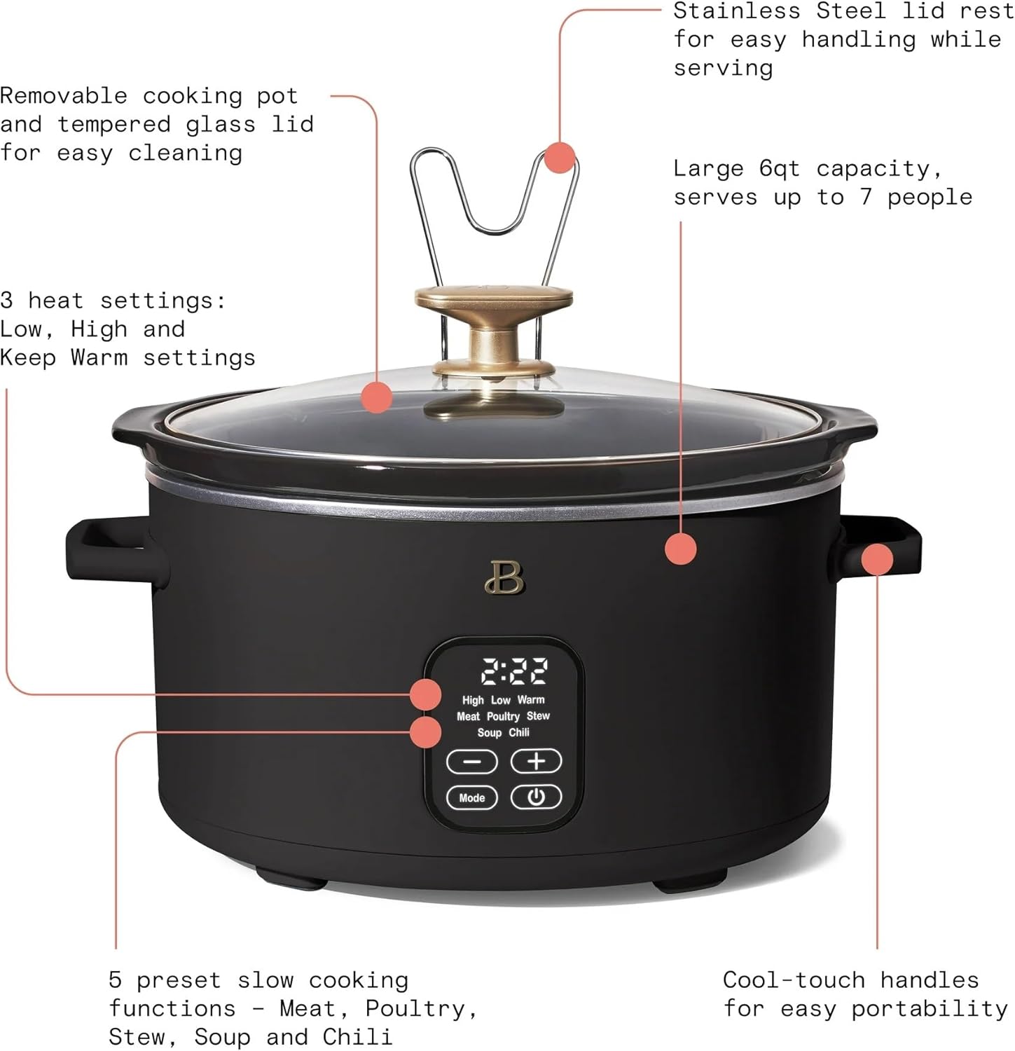 Beautiful by Drew Barrymore Slow Cooker with control panel and lid rest
