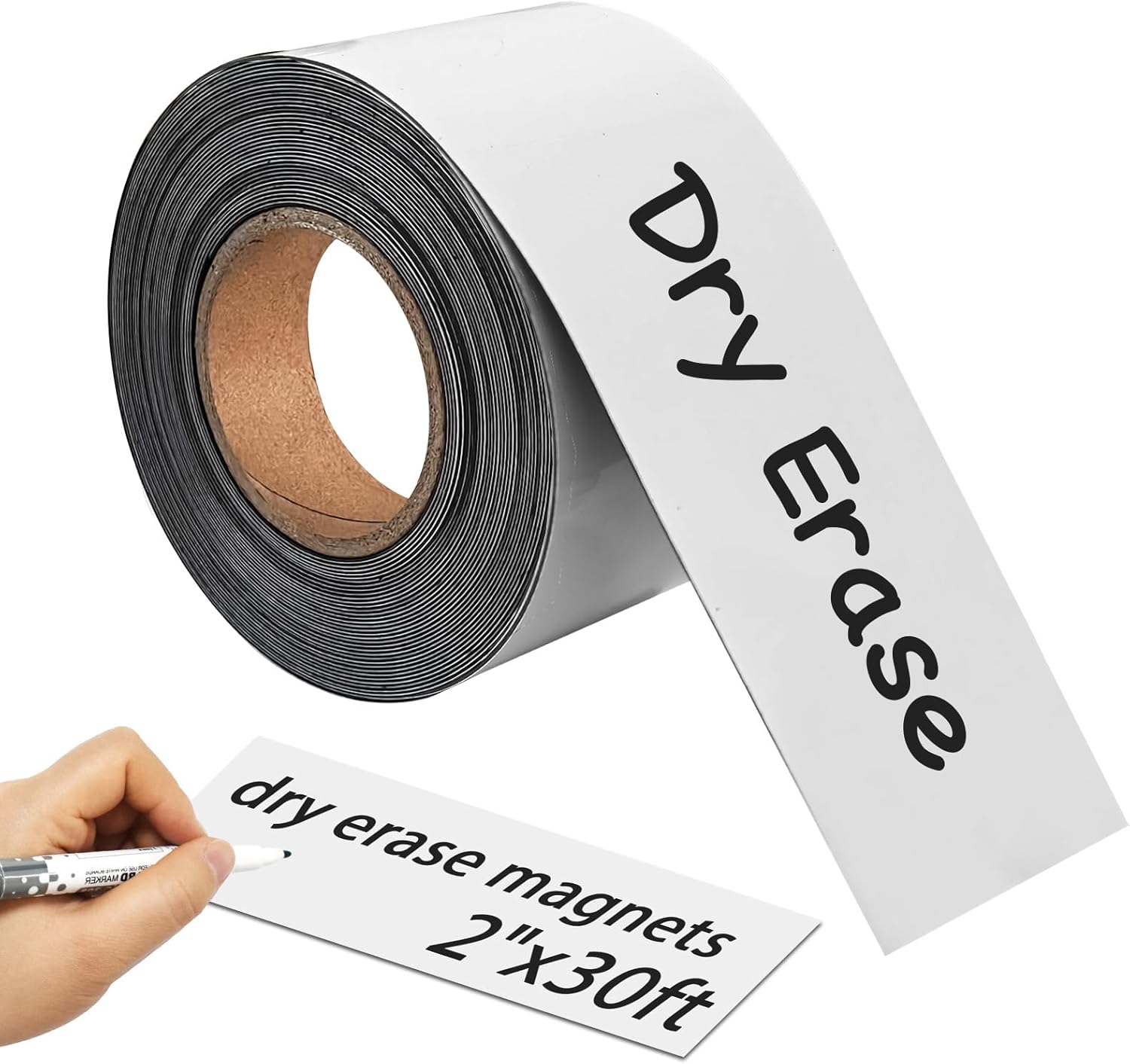 Magnetic Dry Erase Label Roll - 2" Wide x 30ft Long Jumbo Size, Reusable Whiteboard Magnetic Tape, Self-Cut Strips for Toolbox, Cabinet, Whiteboard, Classroom, Garage & Warehouse Organization