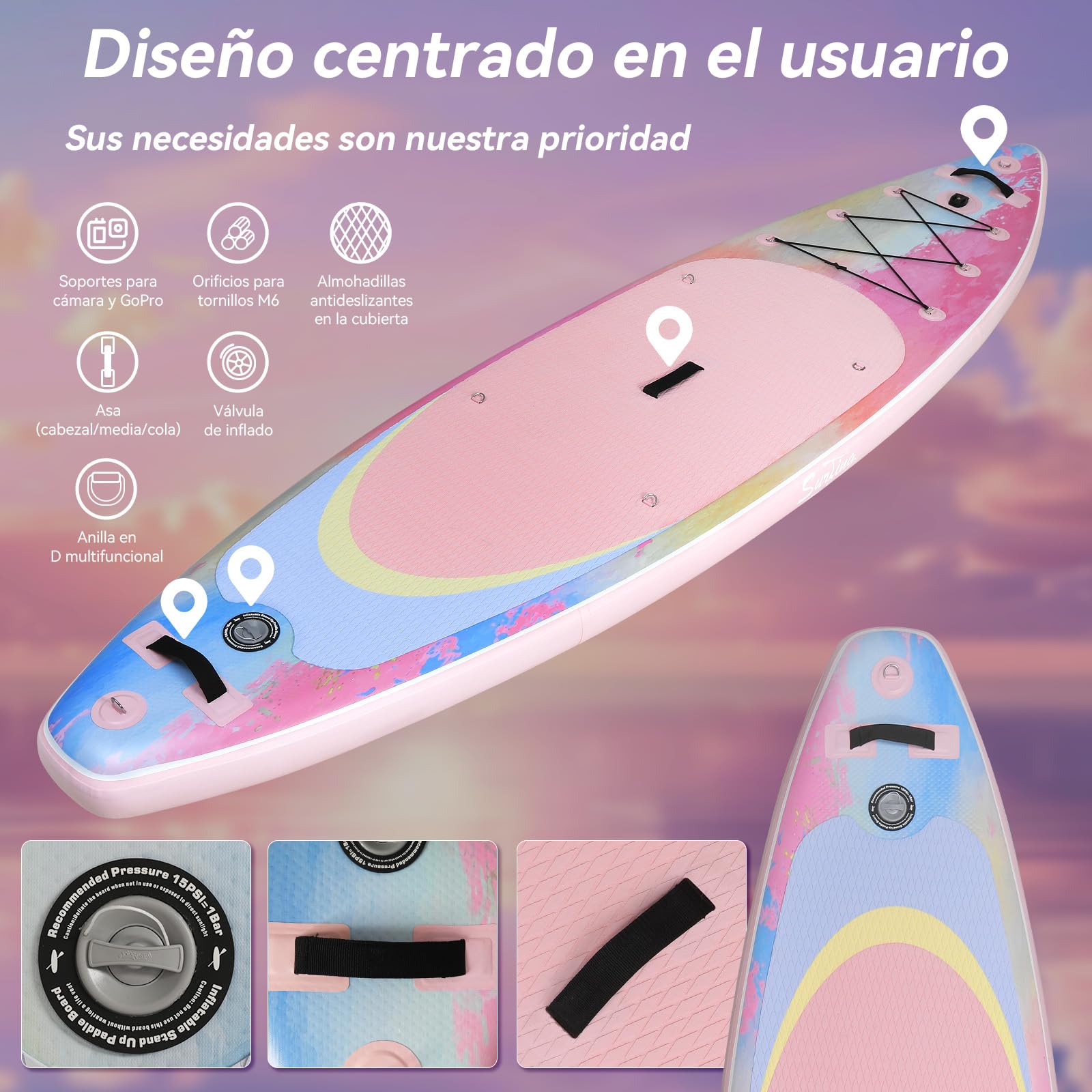 YU YUSING Tabla Paddle Surf Hinchable 335 cm, Paddle Surf, Rosa Océano