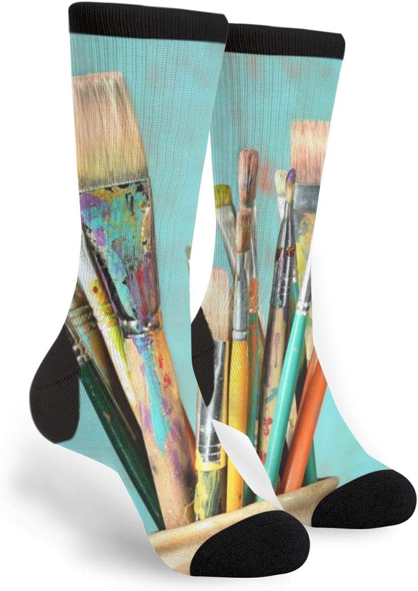 Artist Old Brush Casual Cool 3D Printed Crazy Funny Colorful Fancy Novelty Graphic Crew Tube Socks