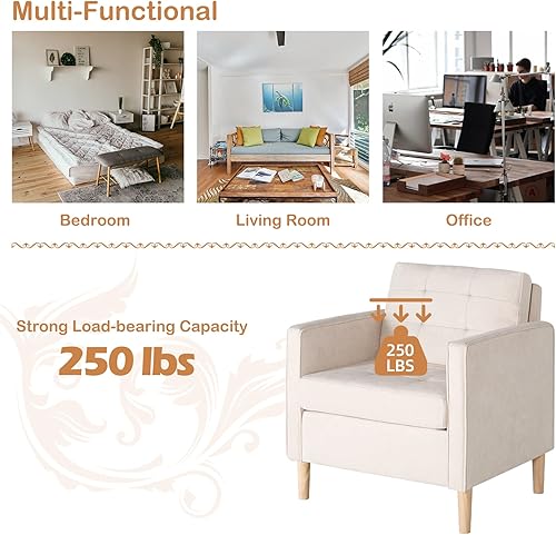 Miniatura 7 de STHOUYN Juego de 2 sillas decorativas de tela tapizadas de mediados de siglo con brazos, silla de lectura, silla de club, sala de estar, dormitorio,