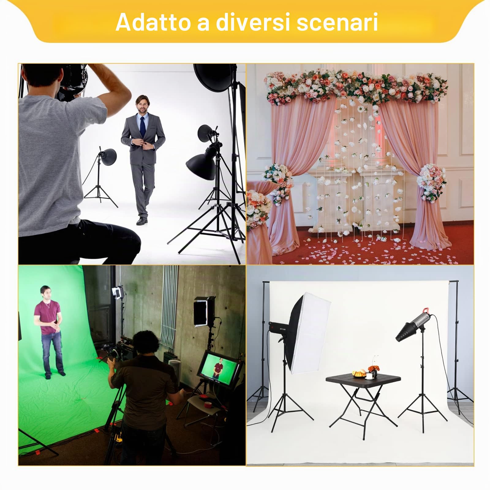 Supporto Fondale Fotografico 2,1 x 3 m, Supporto per Sfondo Fotografico, Kit di Sfondo Regolabile con 8 Morsetti, 2 Sacchi di Sabbia, 1 Borsa per il Trasporto, per Studio Fotografico, Ritratto