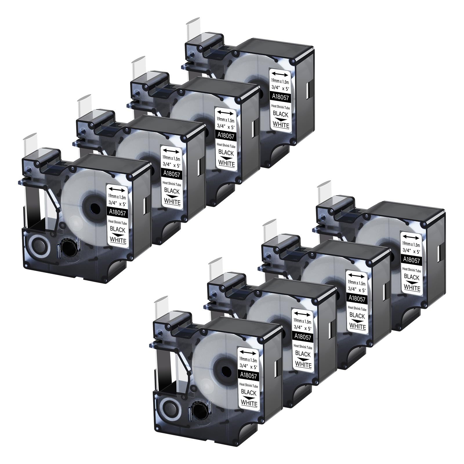 Paquete 8 Repuesto para 18057 Negro sobre Blanco 6mm compatible Dymo