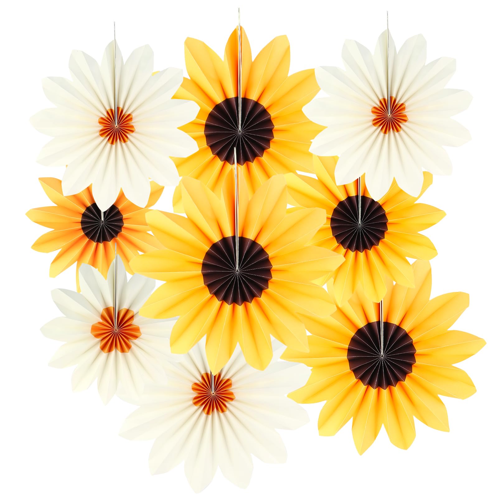 9 Pcs Sunflower Paper Fans,Yellow Party Decorations,Paper Flowers,Hanging Garland for Baby Showers Birthdays Floral Party Supplies Summer Events