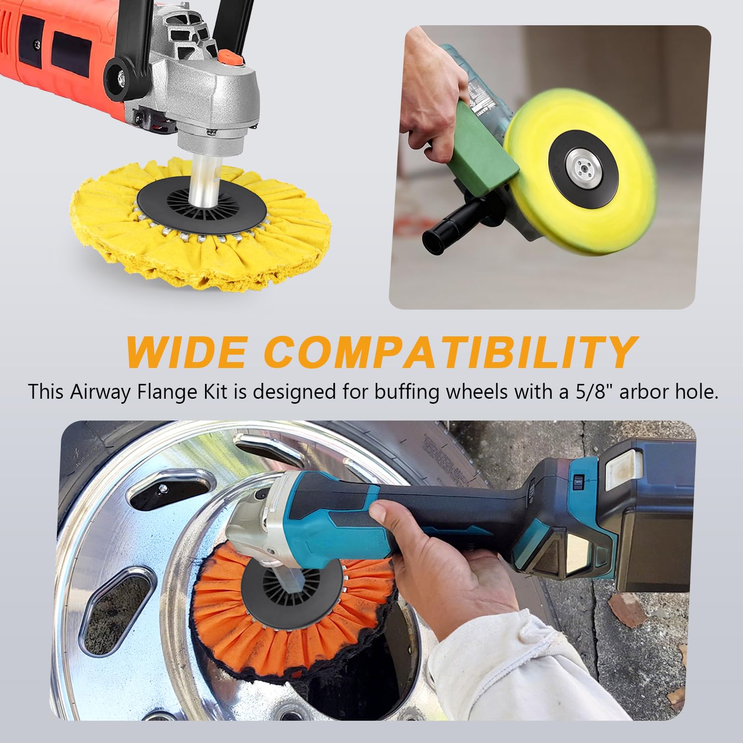 4 Inch Airway Buffing Wheel Flange Kit, 5/8 Inch Arbor Hole, Use with Extension Shaft, Safety Flange for Polishing Buffing Wheels, 1 Pair