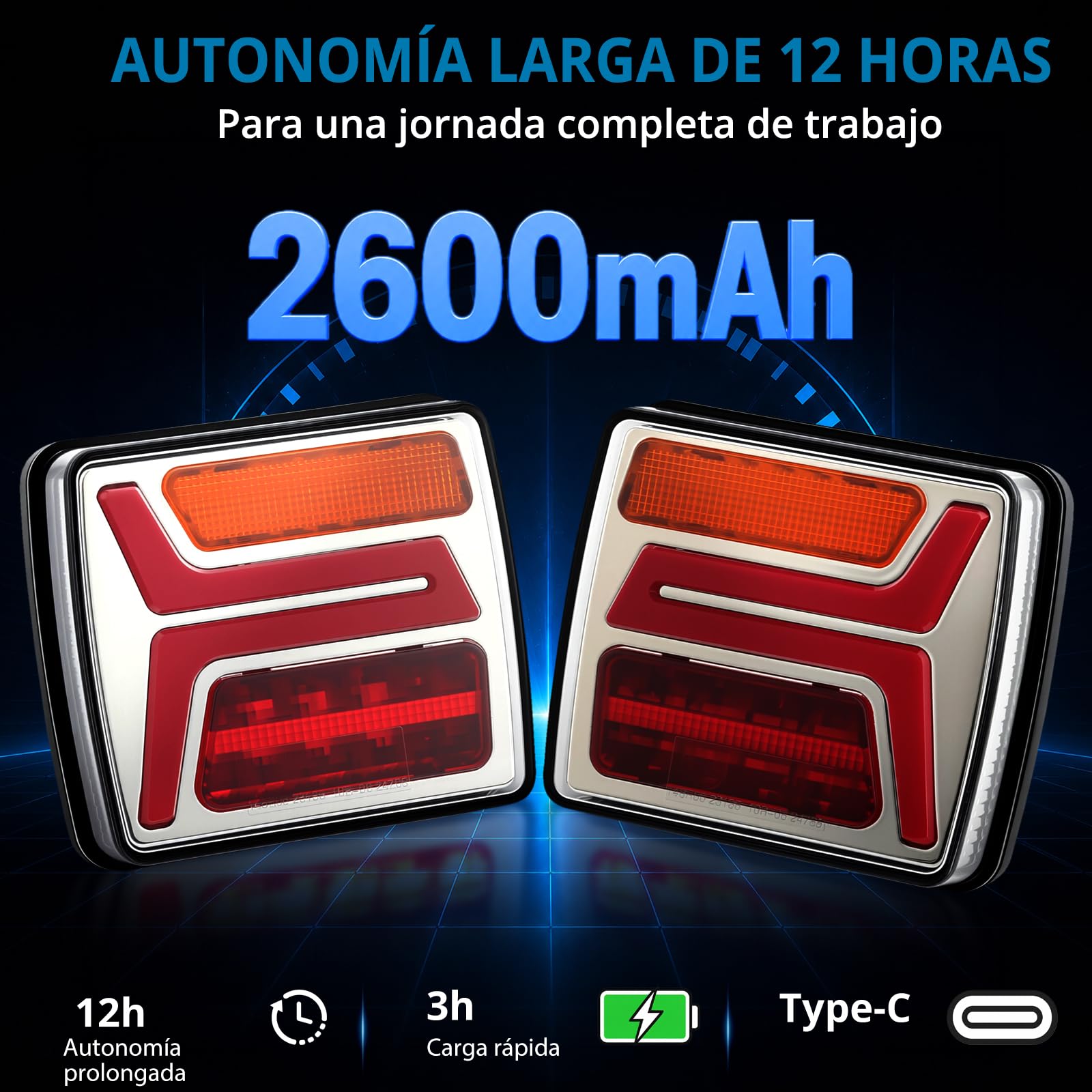 AUTOUTLET Luz Trasera de Remolque Inalámbrica Recargable de 12 Horas, IP67, Carga Type-C, Montaje Magnético o Tornillos, Inalámbrica 2,4 GHz, con Estuche Rígido