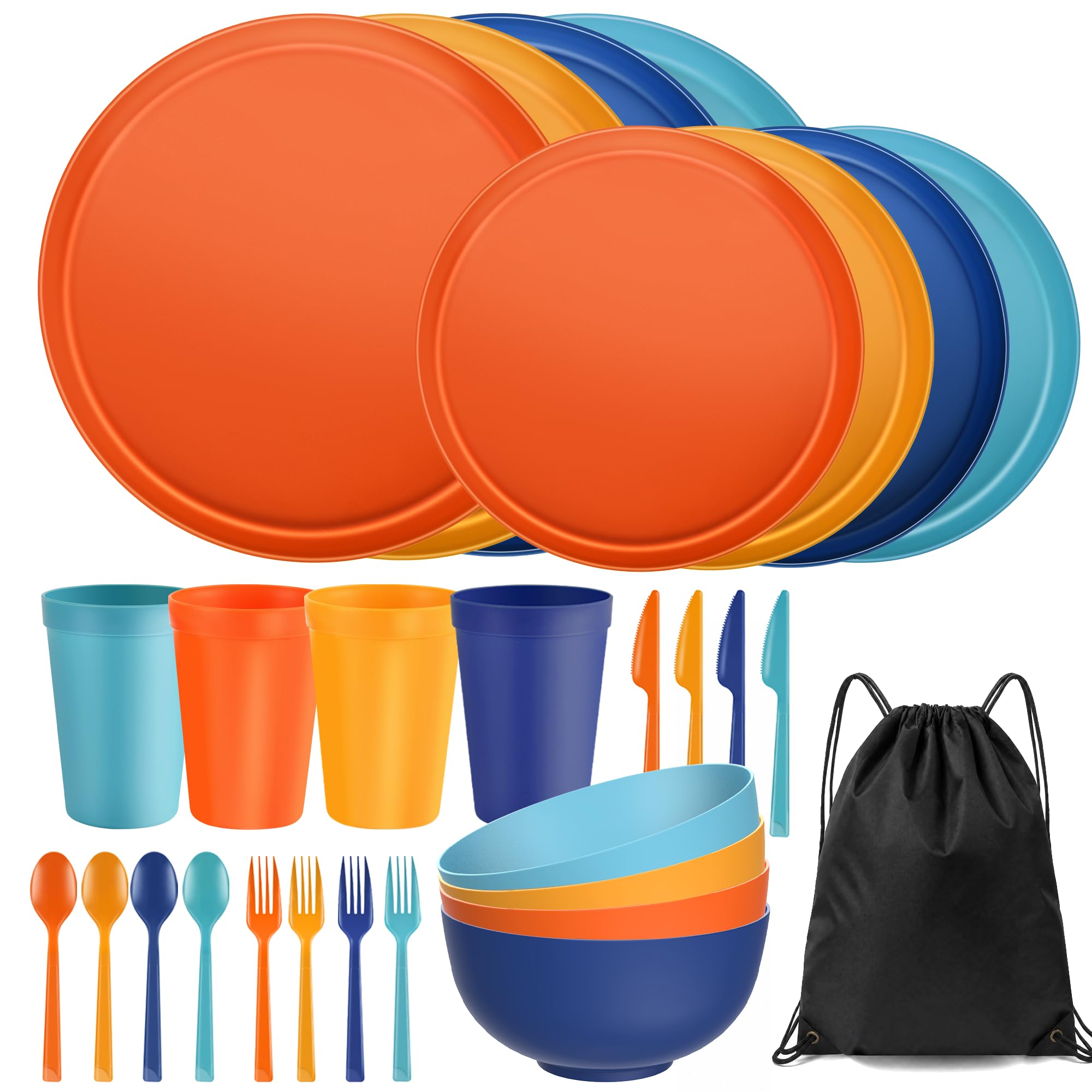 56 Piece Plates & Bowls Set - Unbreakable Dinnerware -24