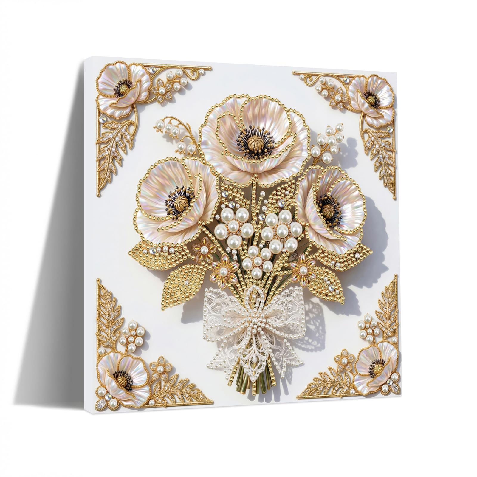 Lebartm DIY Pearl Painting Kit with Frame 25x25cm Gemstone Diamond Dots Beads Canvas Art Craft for Adults Beginners Display for Tabletop and Wall Mounting Home Decor-FLower02 — image 1